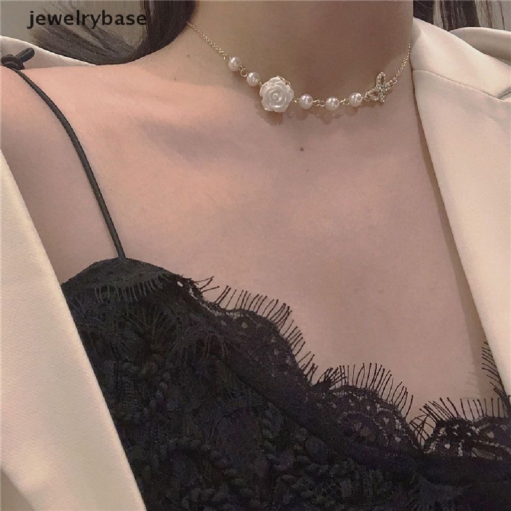 [jewelrybase] 1pcs/pasang Fashion Indah Sederhana Kalung Rantai Mutiara Dengan Liontin Bunga Kupu-Kupu Serbaguna Cahaya Rasa Tinggi Anting Ch Perhiasan Leher Wanita Butik