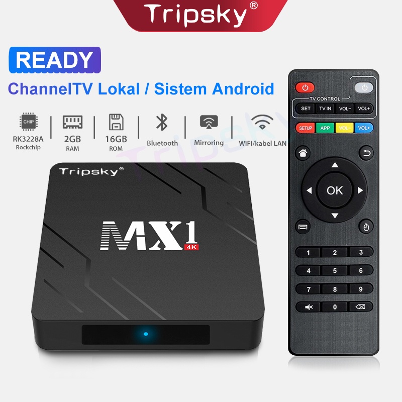 Tripsky Mx1 Android Tv Box Ram 2gb Rom 16gb Smart Tv Box Android 9.0 Tv Box 4K RK3228A Dukung COD