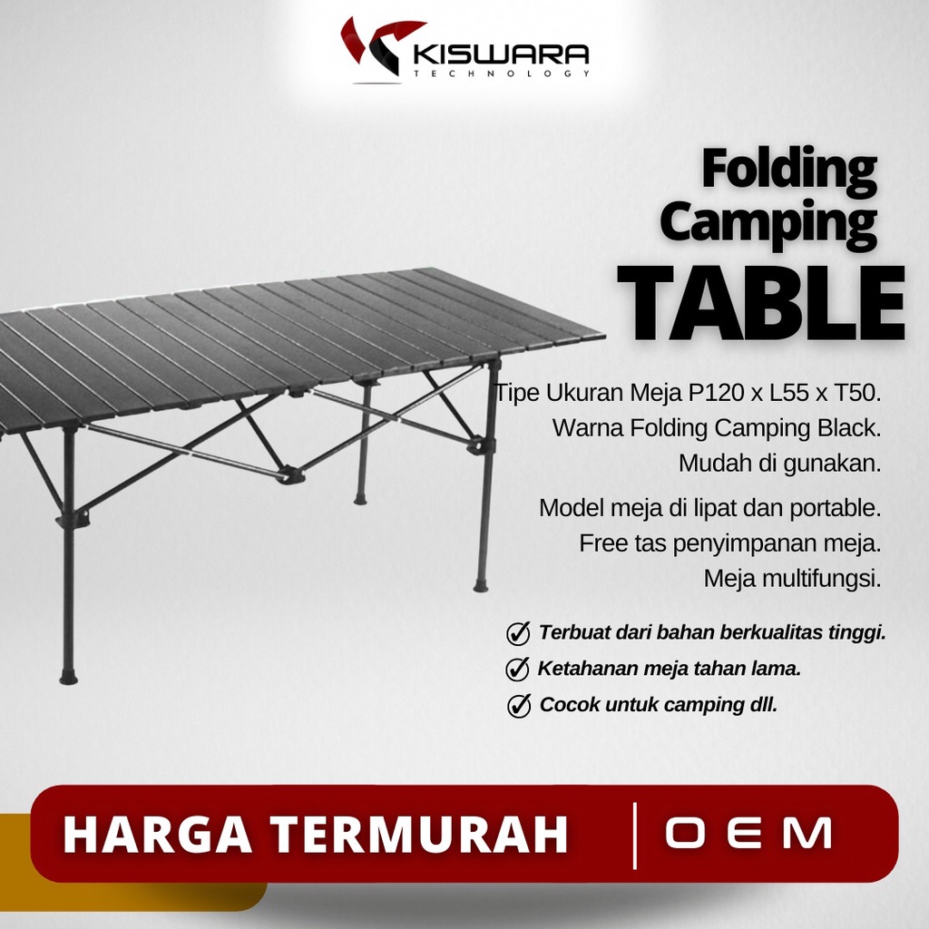 Portable Folding Camping Table P120 x L55 x T50 [Black]