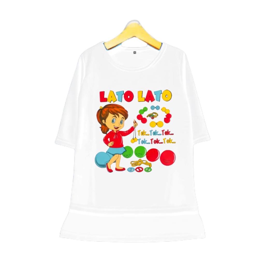 Hzl_Outfit Kaos Tunik Anak Perempuan Lato Lato Tek Tek Tek Girl S,M,L