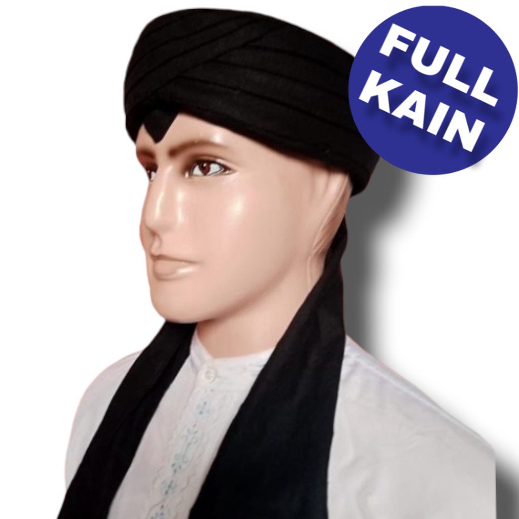 imamah FULL KAIN praktis - iket wali - peci habib - bendo praktis permanen Iket sunda hitam siap pak