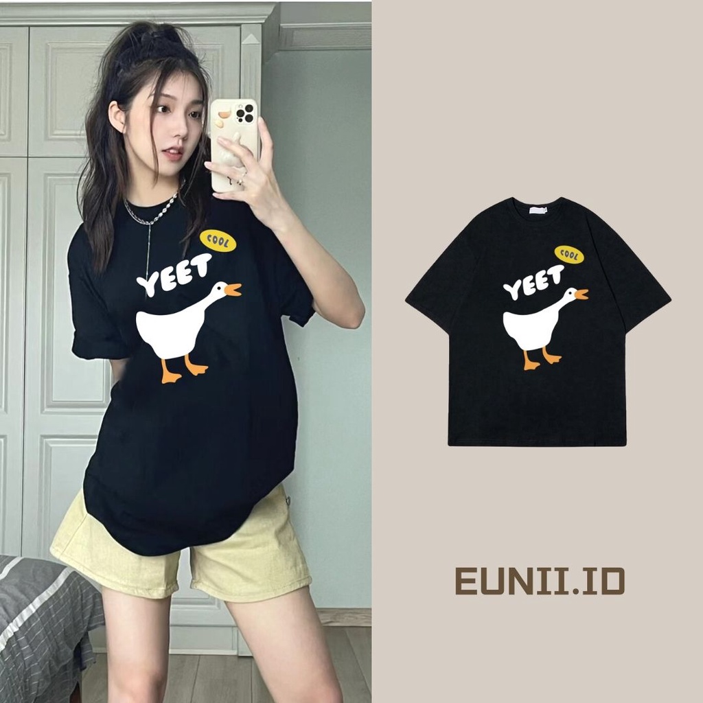 EUNII T-shirt Lengan Pendek Cartoon Duck Korean Style/Kaos Atasan Wanita/Baju Kaus Oversize Wanita/Kaos Wanita