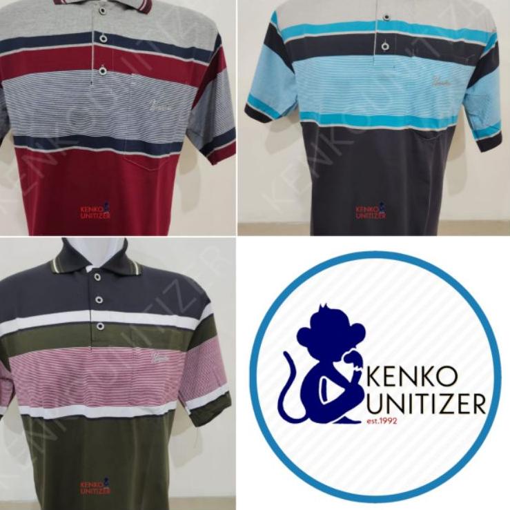 (Bisa Cod) UNITIZER T01 ( XL ) Kaos Polo Pria Salur Stripe belang balok garis Dewasa saku Wangki Ker