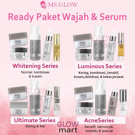 GlowMart ❤ MS GLOW Paket Wajah Lengkap isi 4 produk | Whitening Luminous Ultimate Acne Jerawat