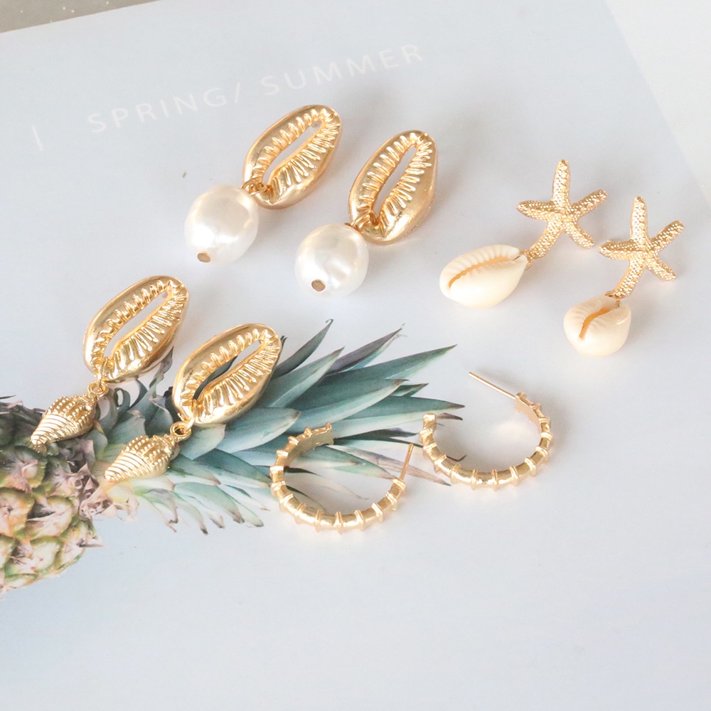 2023anting shell Alami Baru 4pasang Set Wanita Mutiara Keong Bintang Laut Anting Eksotis Perhiasan Hadiah Perhiasan Grosir