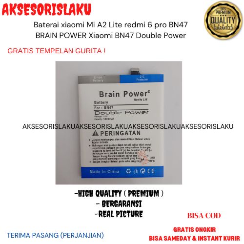 Baterai xiaomi Mi A2 Lite redmi 6 pro bn47 BN-47 double ic brain power