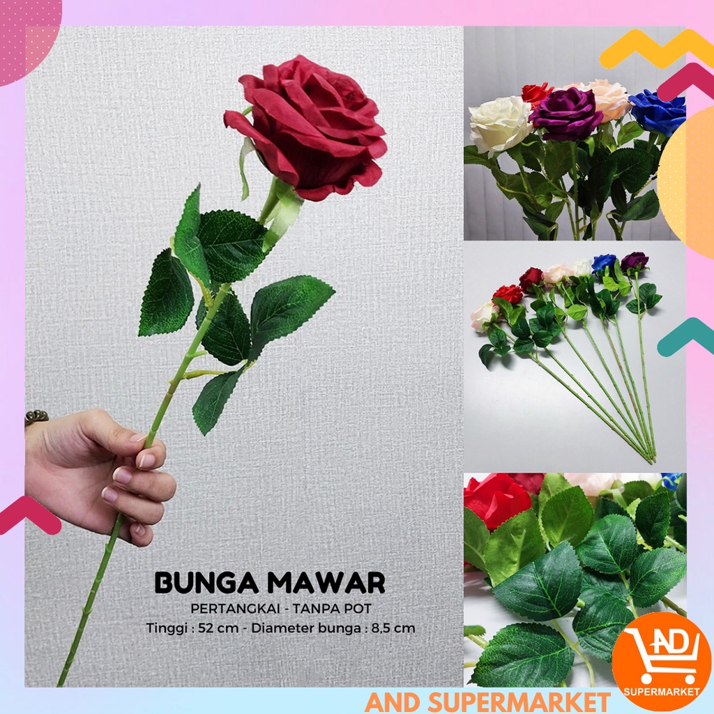 Bunga Mawar Hias Palsu Bunga Mawar Tangkai Buatan Artificial Flower Mini Rose Dekorasi Rumah PBP120