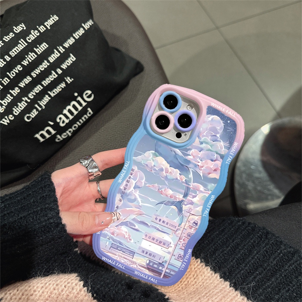 Redmi Note 11S 11 Pro Redmi 10C 10A 9A Note10 5G Note 10S 9C 9T Note9 Note8 Poco X3 Pro NFC Lukisan Minyak Motif Bunga Kelinci Paus Ilustrasi Wave Edge TPU Phone Case Cover DGX