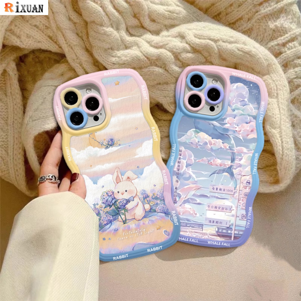 Redmi Note 12 Redmi 10 2022 10C 10A 9C 9A 9T Note 11 Pro 11S Note10 Note9 Note8 Poco M5S X3 NFC M3 A1 Lukisan Cat Minyak Kelinci Paus Ilustrasi Bunga Wavy Edge Soft TPU Phone Case RIXUAN