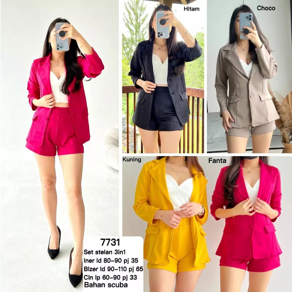 CLOTHINGICON SET 3IN1 BLAZER TANKTOP CELANA PENDEK HOTPANT SCUBA IMPORT