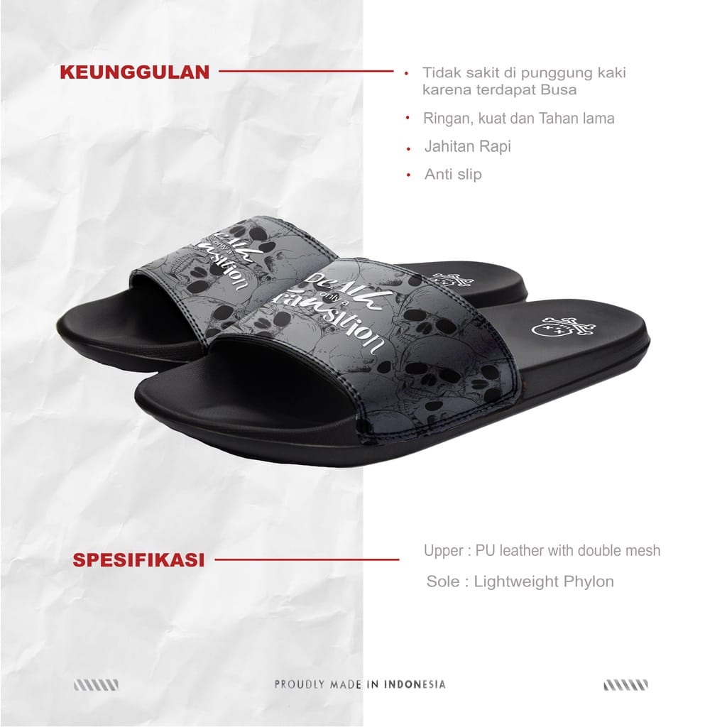 Sun Casual - Skull Grey / White | Slippers Slide | Sandal Pria | Sandal Wanita | Sandal Unisex