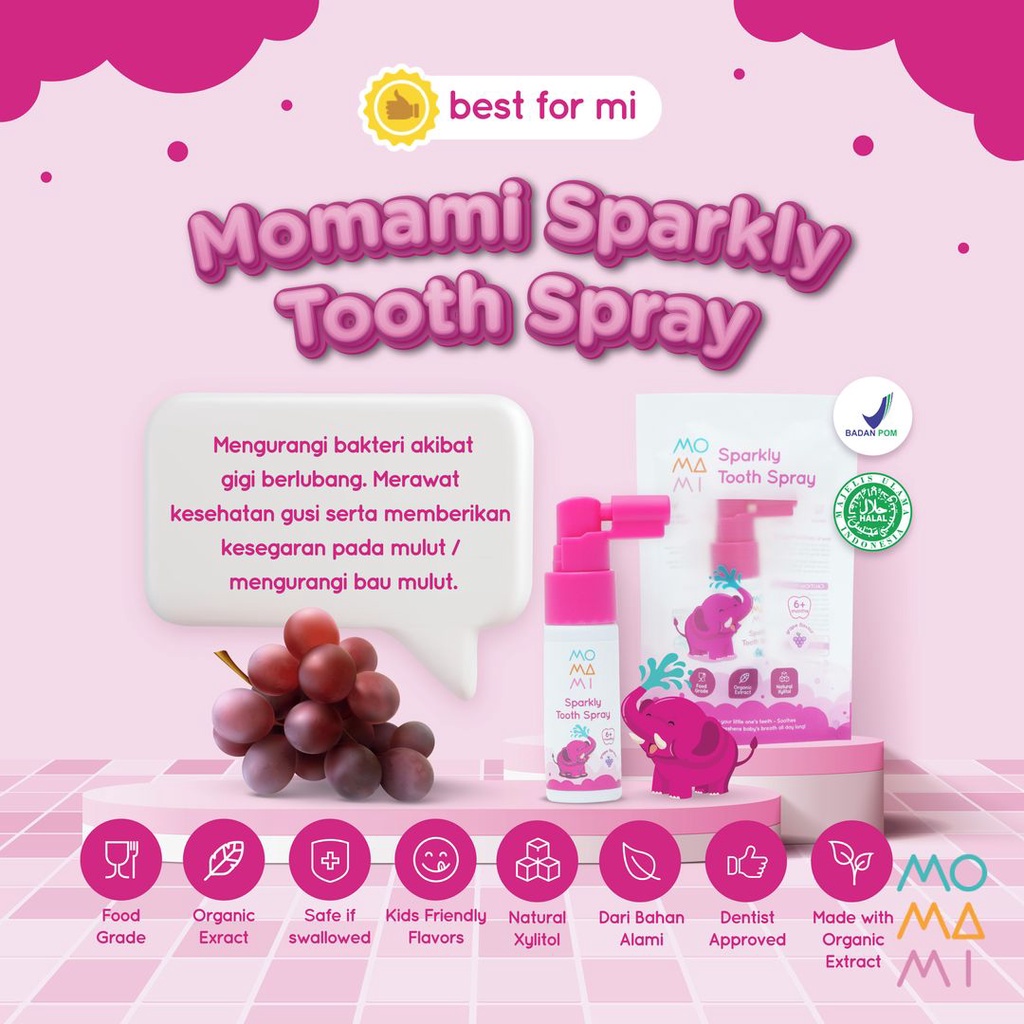 MOMAMI Sparkly Tooth Spray 20ml / Semprotan Sakit Tumbuh Gigi Bayi Anak / Menghilangkan Bau Mulut / BANDUNG