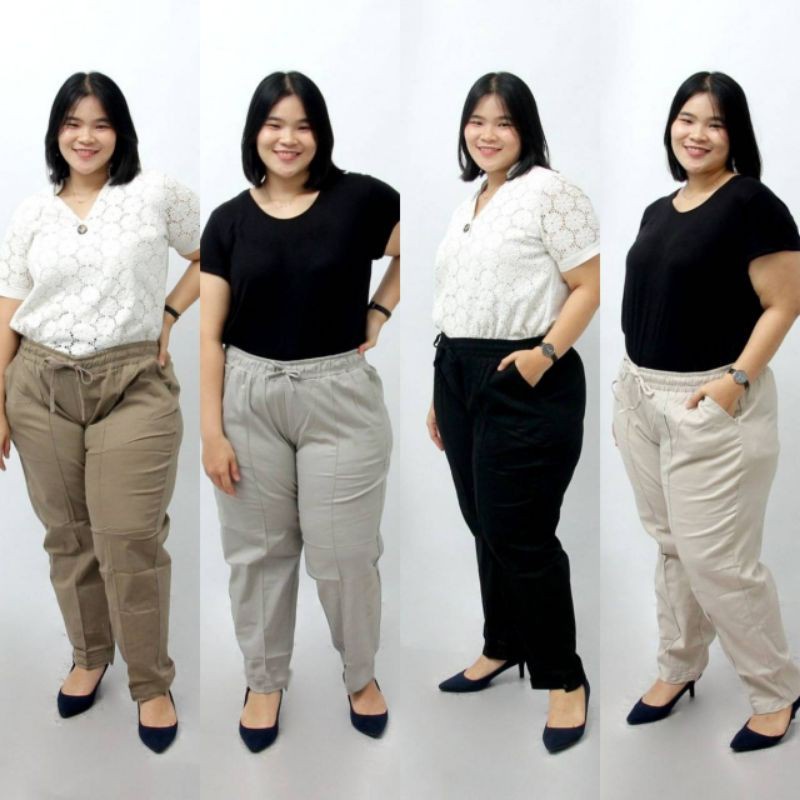 CELANA PANJANG BAGGY BAHAN KATUN KERJA WANITA JUMBO CELANA PANJANG KANTOR KAIN WANITA JUMBO