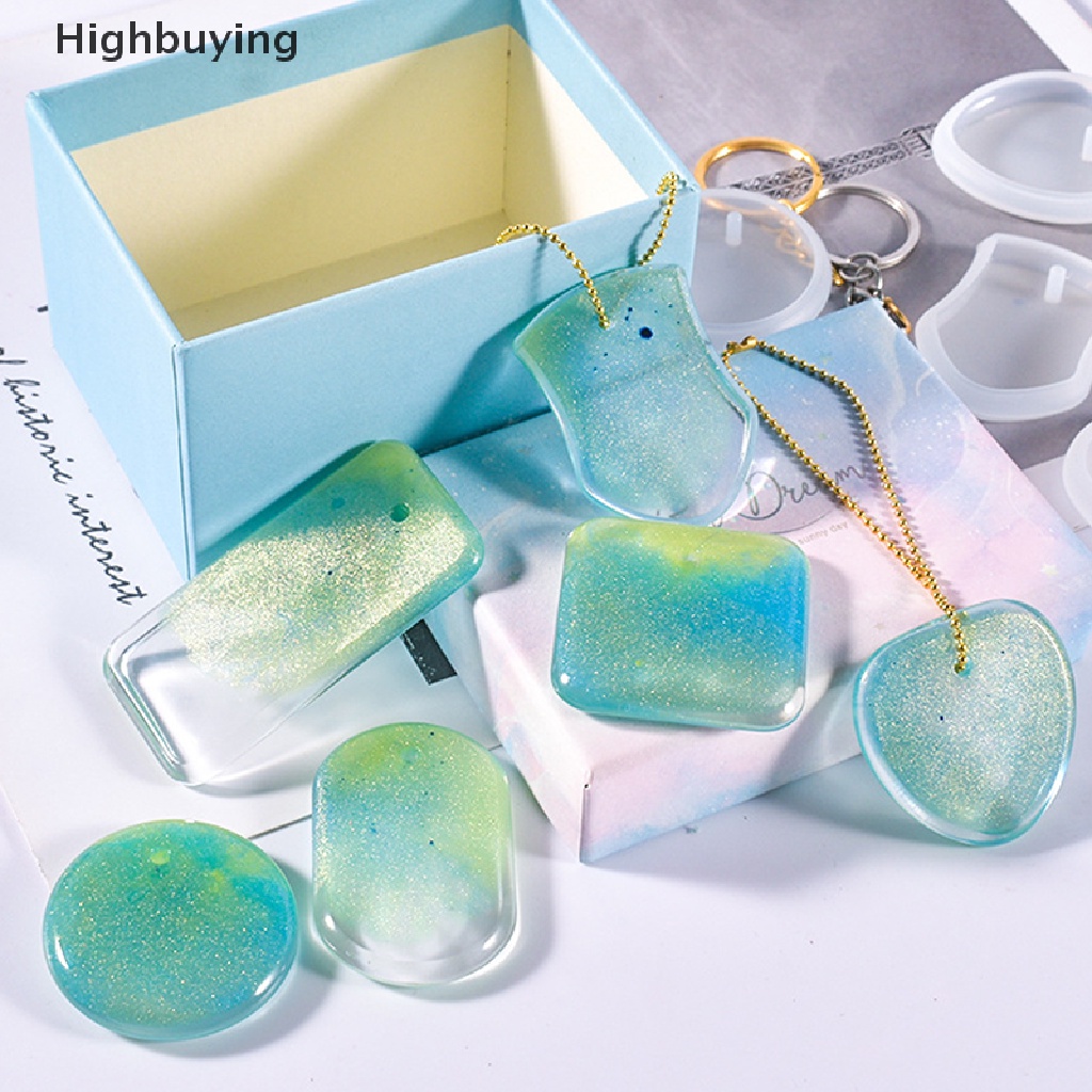 Hbid 5pcs Gantungan Kunci Liontin Silikon Cetakan Set DIY Liontin Kristal Epoxy Resin Cetakan Bulat Persegi Panjang Liontin Membuat Perhiasan Glory