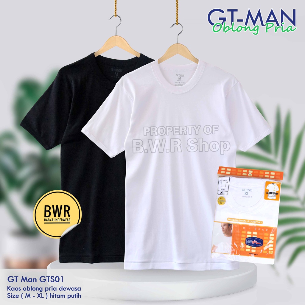 Kaos Oblong GT Man GTS01 Putih Hitam / Kaos Dalam Pria Gt Man Pure Natural &amp; Comfort | Bwr