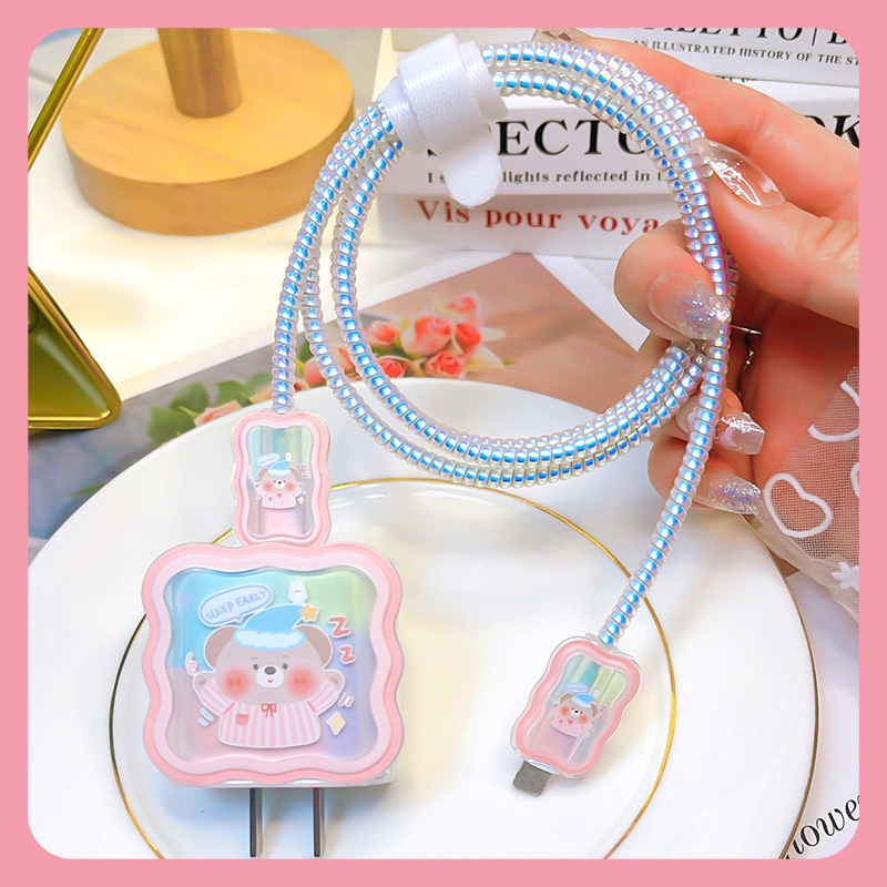 20w Charger Protector Cute Bow Bear Charger Case Pelindung Kabel Untuk Ip18/20W Charger Charger Cover Untuk 11promax/13 Promax /14 Plus/14 Promax