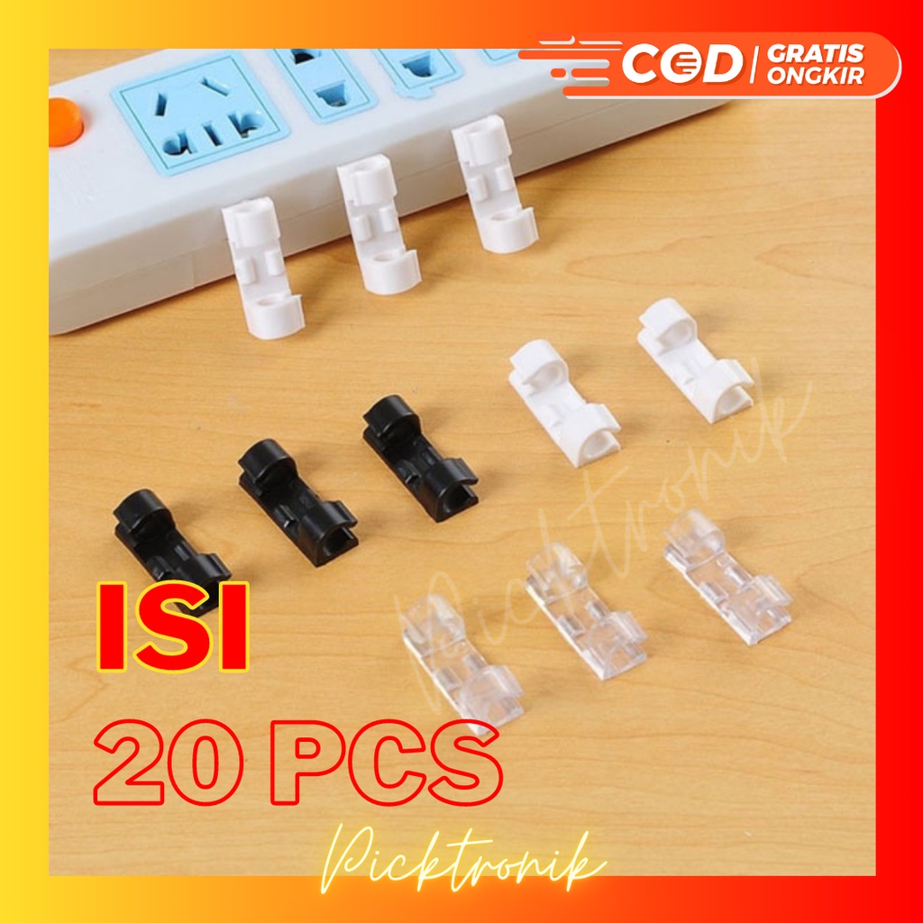 Klip Klem Kabel Tempel 1 Pack Isi 20 Pcs / Klip Perapih Kabel Tanpa Paku / Organizer Pengikat Penjep