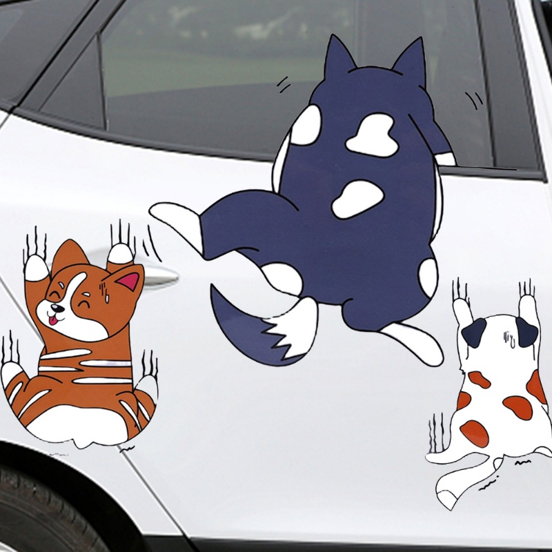 Lucu Memanjat Anjing Stiker Mobil Kartun Hewan Lucu PVC Self-Adhesive Stiker Tahan Air Auto Body Styling Decals Aksesoris Dekorasi Mobil