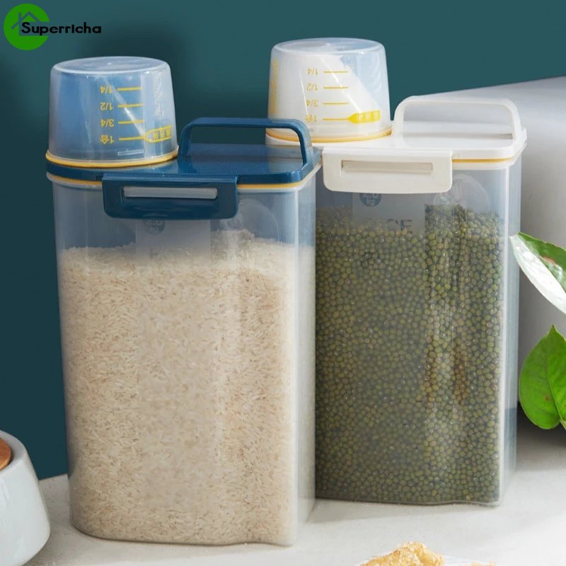 Hot Sale/Sealed Rice Barrel Organizer Dapur Wadah Makanan Untuk Gandum Tepung Kotak Penyimpanan Beras Organiser Transparan Untuk Dapur Cembung