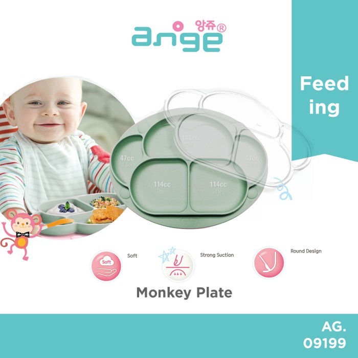 Ange Silicone Monkey Plate W/Lid AG809199 - Tempat Makan Anak