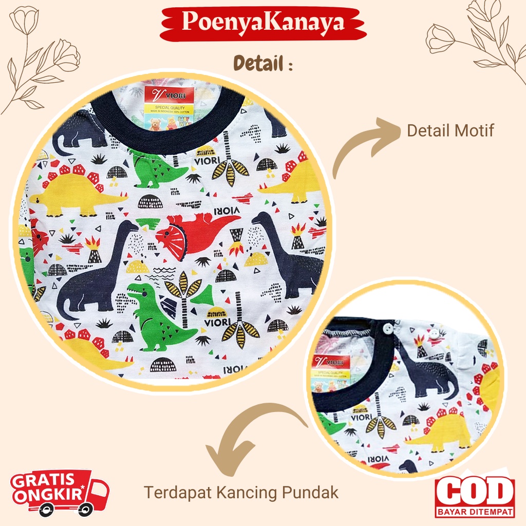 Setelan Baju Bayi Piyama Bayi Panjang DINOSAURUS FULL PRINT Viori Size 6-18 Bulan SPY71