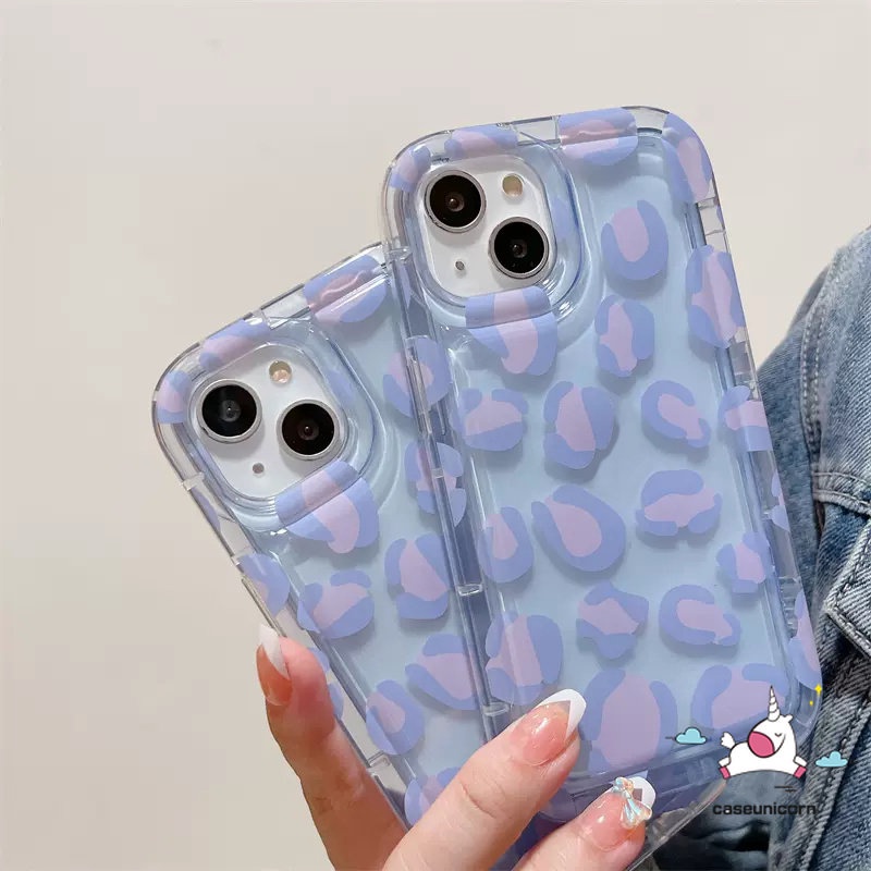 Airbag Shockproof Transparan Phone Case Kompatibel Untuk iPhone 7plus 8plus 11 14 13 12 Pro MAX XR 6 6S 7 8 Plus X XS MAX Ins Fashion Ungu Leopard Print Lembut TPU Silicon Cover