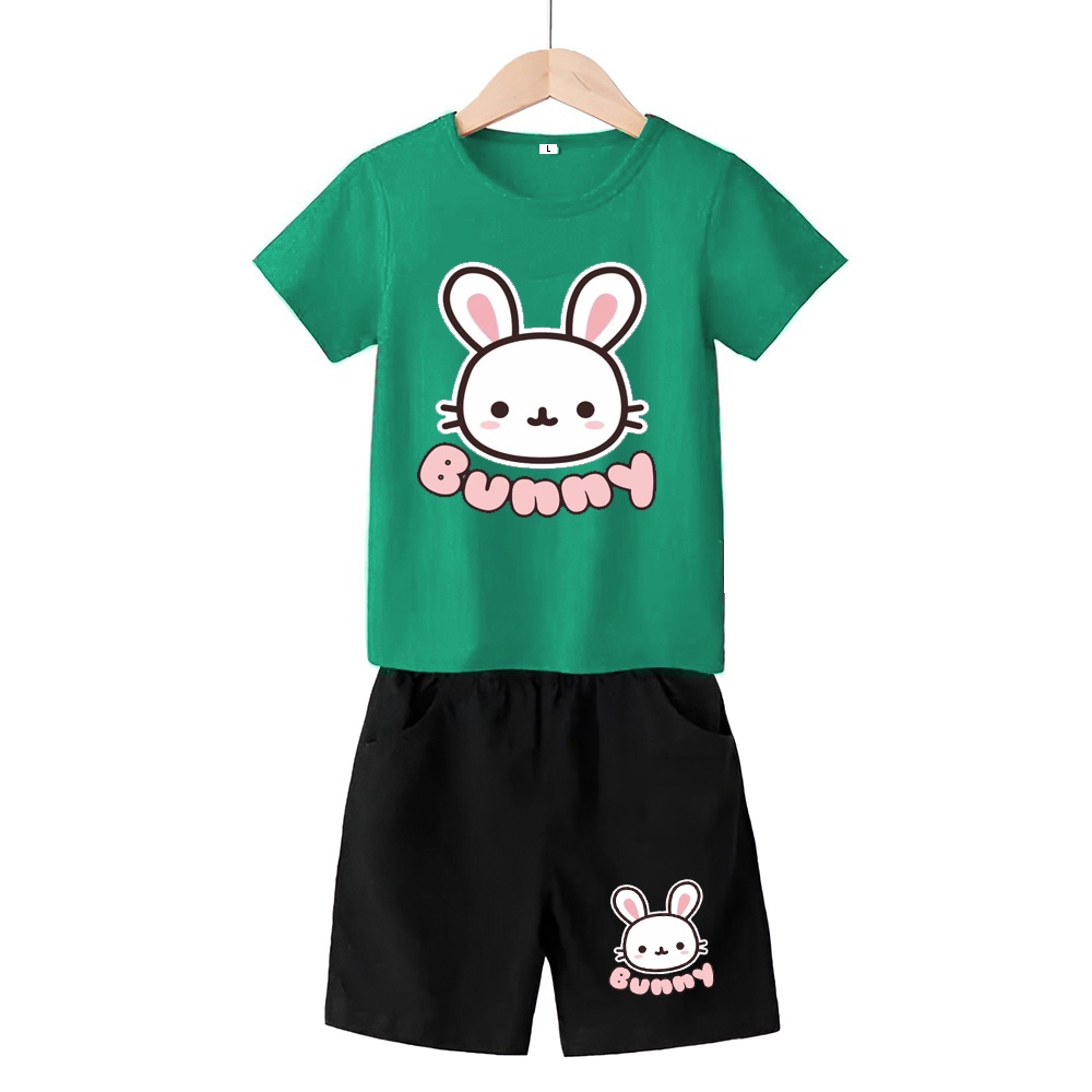 Baju Stelan 3/4 Anak Bunny Cowok Cewek  Usia 1 - 4 Tahun Celana Pendek Harian