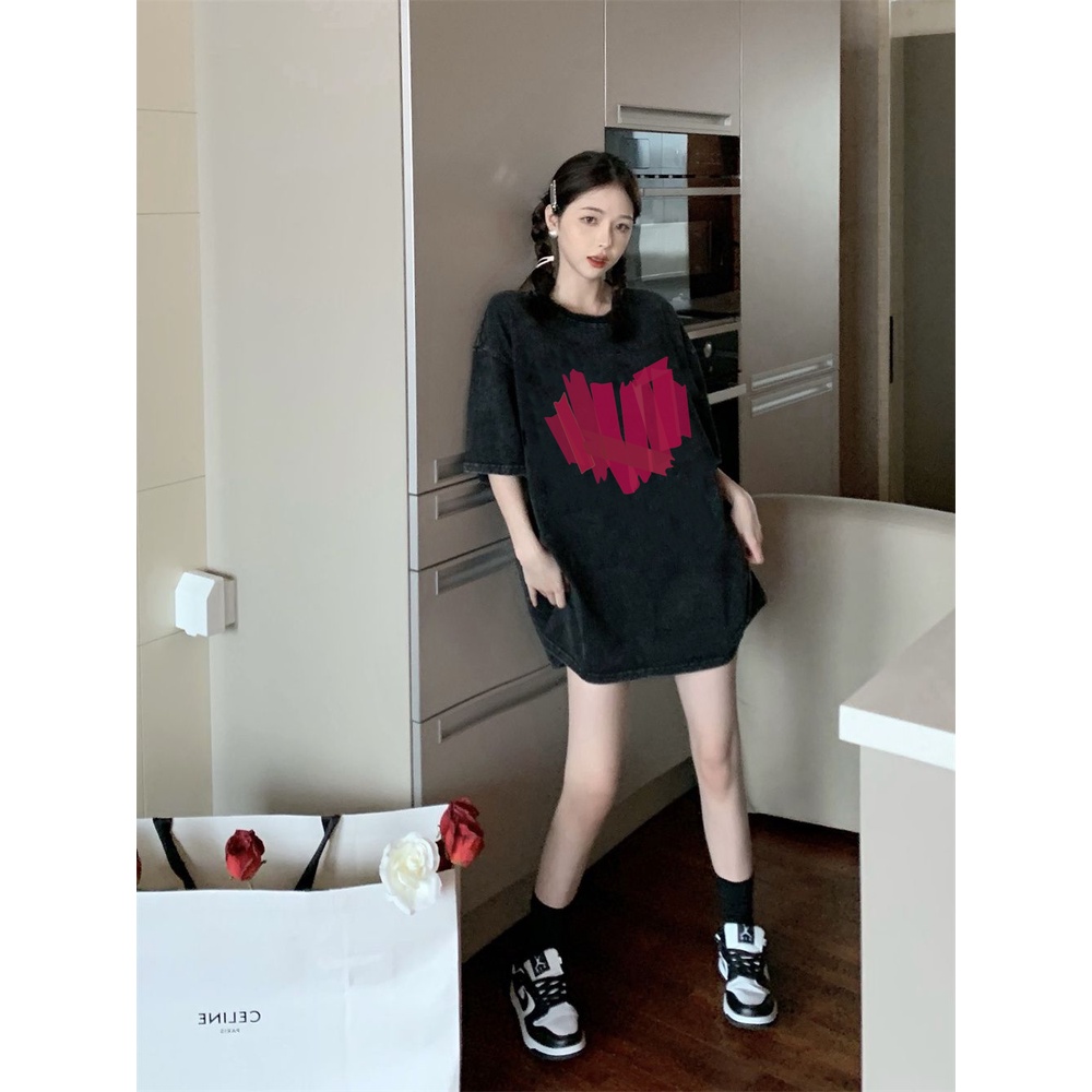 XIAOZHAINV Korean Style Printing Washed Oversize Baju Kaos Wanita