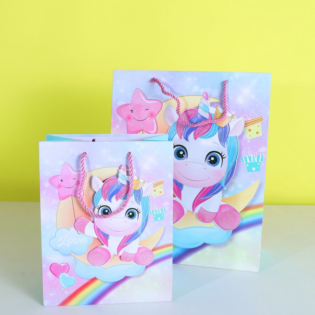 PAOPAO Paperbag 3D Gliter Manik Cute Kuda Unicorn Trendy Ballon Tas Kado Gift Bag Premium