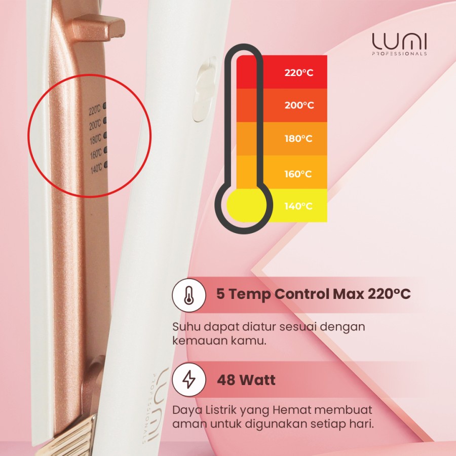 LUMI Catokan Slimline Putih Hair Straightener 1&quot; Original &amp; Bergaransi Resmi - Berhadiah Sisir