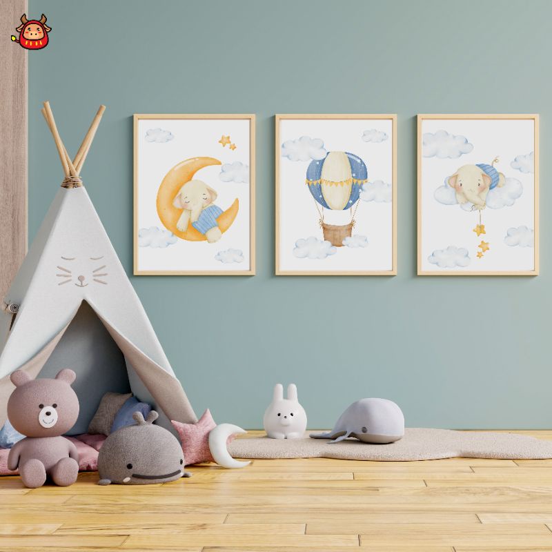 Nursery Room decor baby elephant decoration baby room kamar bayi toddler hiasan kamar wall art