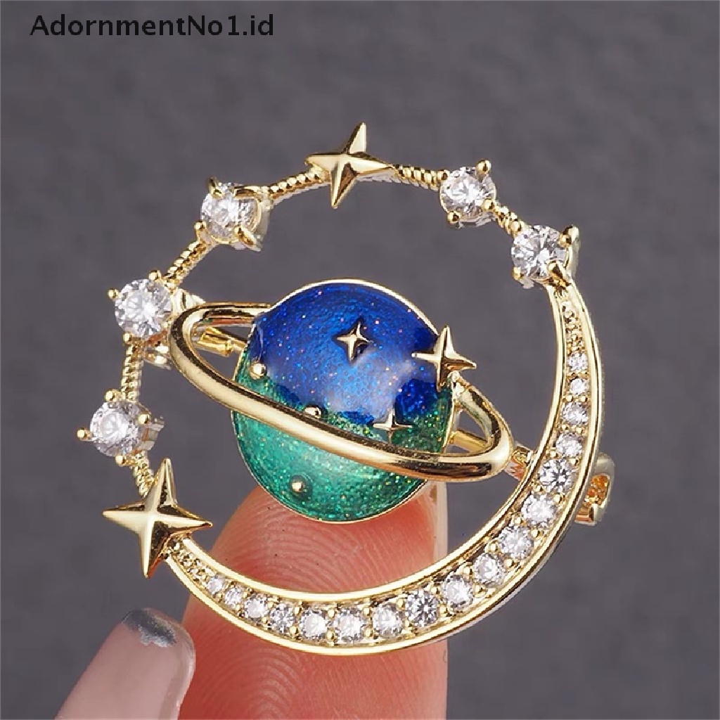 [AdornmentNo1] Lucu Bumi Bulan Bintang Bros Planet Biru Anti Liar Pin Mantel Syal Bros Perhiasan [ID]