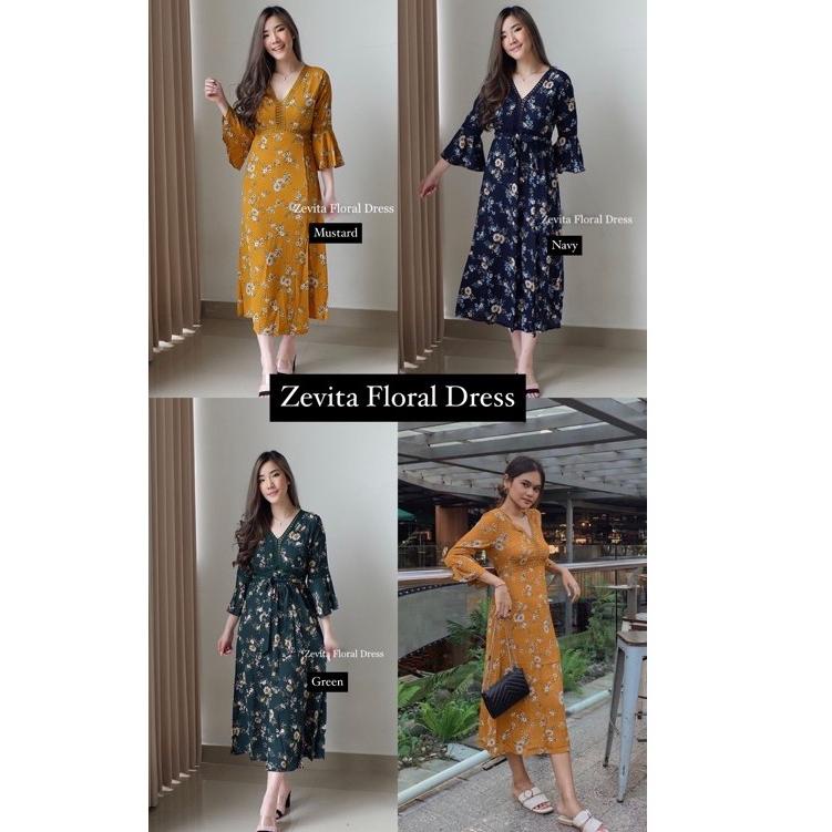 Special Price D0332 ZEVITA KOREAN FLORAL VINTAGE MIDI DRESS PANTAI LENGAN PANJANG BALI MUSIM PANAS S