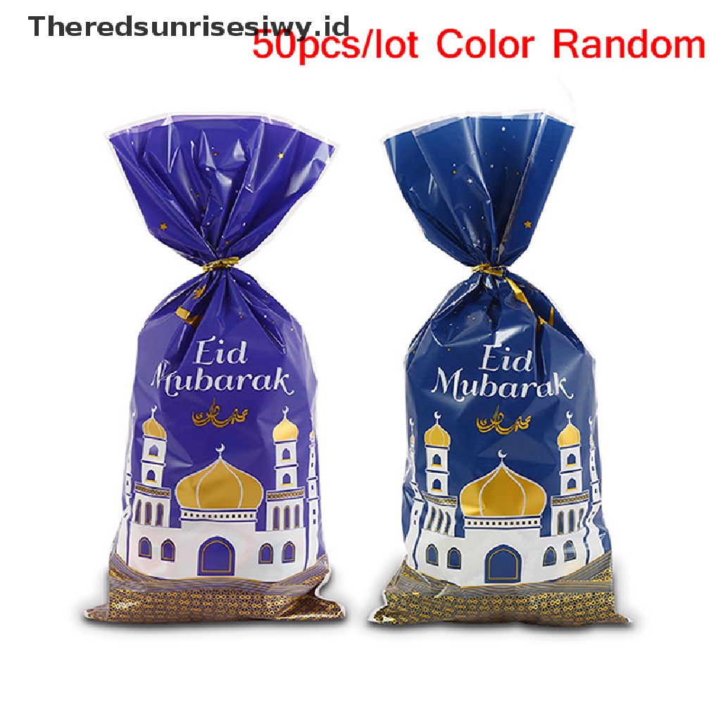 # New # 50pcs Tas Bingkisan Lebaran Eid Mubarak Plastik OPP Bag Dua Warna Mix Perlengkapan Pesta Muslim~