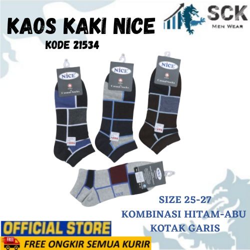 Kaos Kaki Pria NICE 21534 Tumit Polos / Kaus Kaki Laki Motif Garis dan Kotak