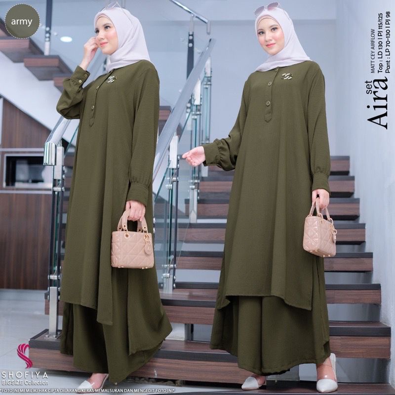 Setelan Wanita Terbaru Aira Set Long Tunik Celana Kulot One Set Crinkle Jumbo Baju Setelan Wanita Kekinian Fashion Muslim