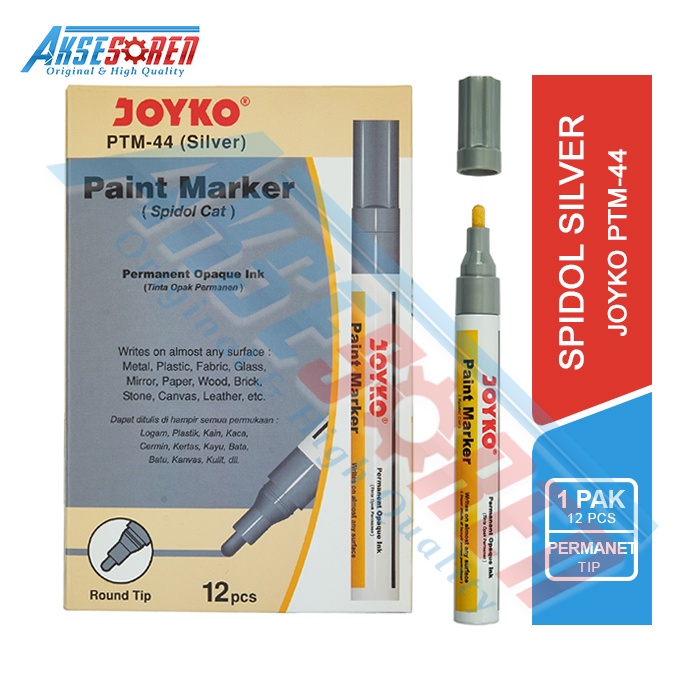 

Spidol Silver Round Tip Paint Joyko PTM-44 [Permanen/12 pcs] / Cat Papan Tulis White Whiteboard