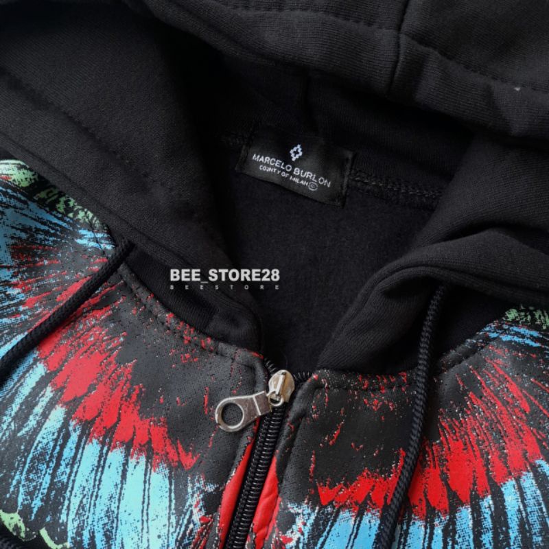 SWEATER HOODIE ZIPPER M4RC3L0 BURL0N HITAM PREMIUM