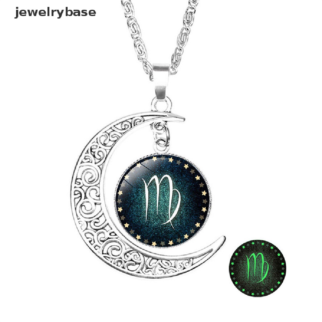 [jewelrybase] 12tanda Zodiak Bulan Liontin Kubah Kaca Pisces Aquarius Zodiak Tanda Perhiasan Liontin Kalung Butik