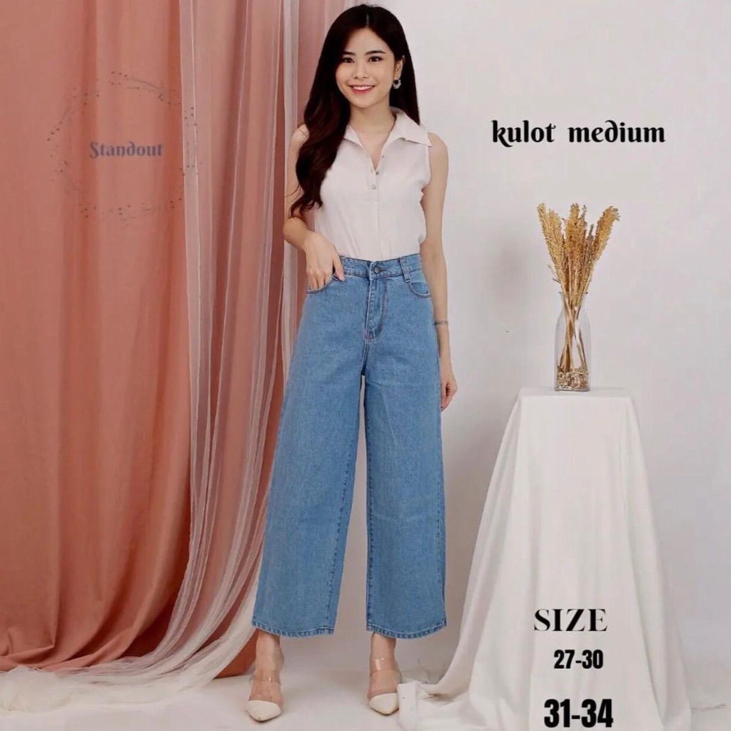 Celana Panjang HW Kulot Jeans Boyfriend Jeans Korea Jeans Celana Kulot Wanita Jeans Impor
