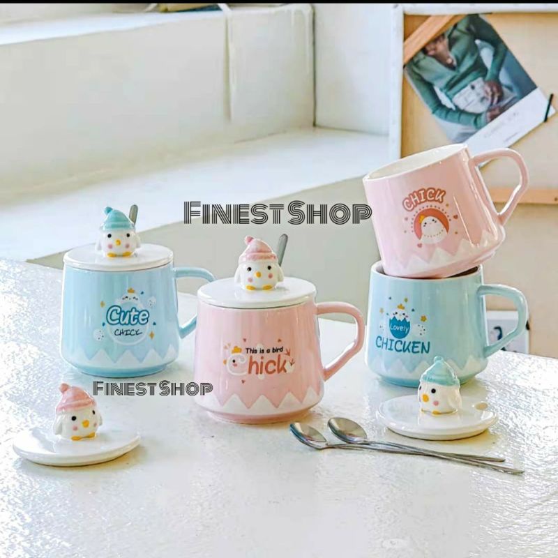 Gelas Keramik SANRIO Cinnamo Melody Pochacco Pita Rainbow Macaron Rabbit Panda Bee Cat Chick Penguin Cow Bear Honey Cup Aesthetic Mug Lebah Madu Kucing Sapi Beruang Teddy Sendok Stainless Cangkir Unik Hadiah Kado Tempat Minum Souvenir Tea Coffee Milk Gift