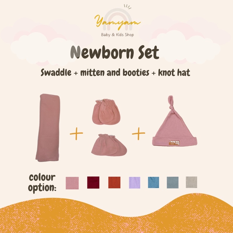 newborn set bedong set newborn paket bayi baru lahir package swaddle mitten booties knot hat bedong sarung tangan kaki sartaki stk topi bayi bolo bolo chiyoko diti baby