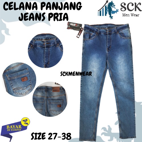 Celana Jeans Pria GREAT FEEL Straight semi Stretch Standar / Celana Jeans Pria Straight Panjang Casual / Pakaian Pria - sckmenwear GROSIR