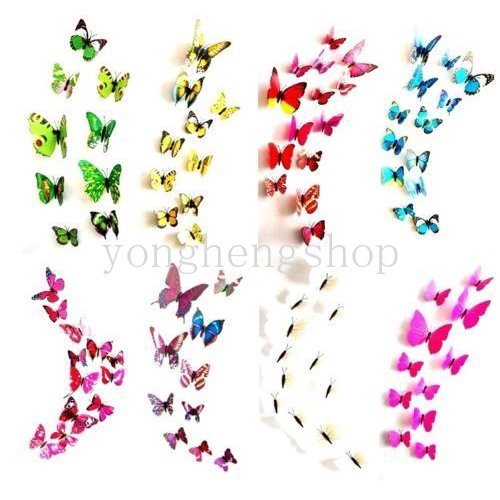 12pcs / set Stiker Dinding 3D Motif Kupu-Kupu Untuk Dekorasi Pesta Pernikahan