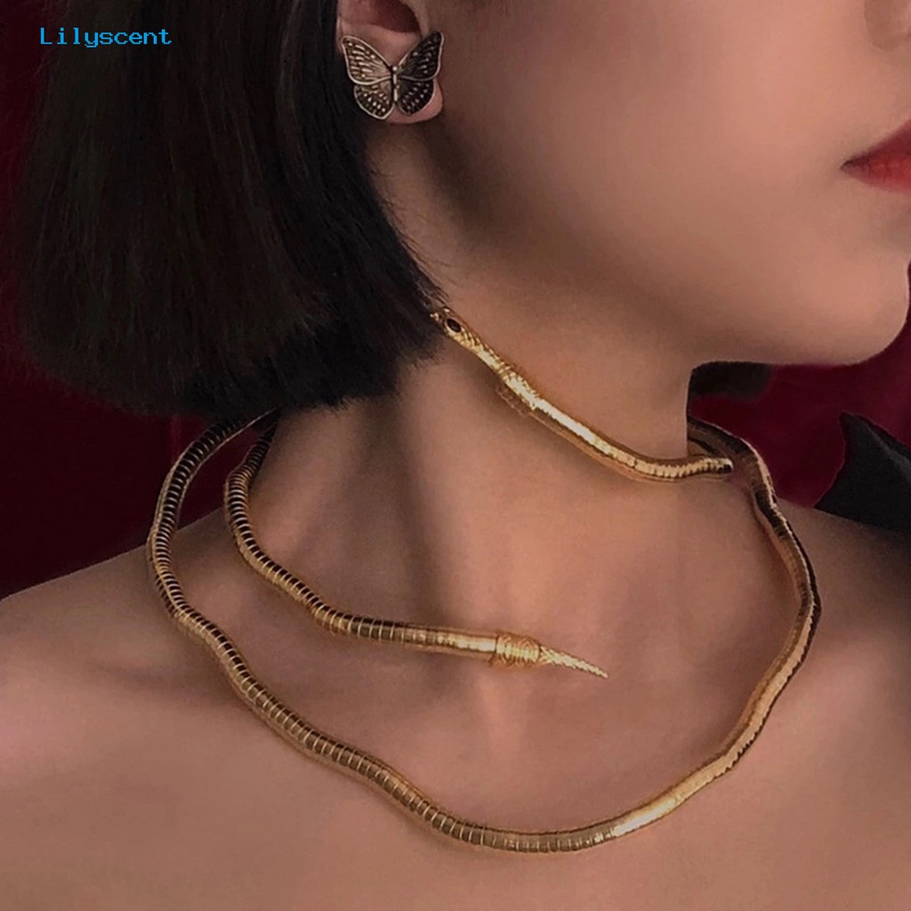 [LS] Kalung Choker Gaya Barat Electroplating Adjustable Multi-Fungsi Pengerjaan Halus Berdandan Indah Punk Alloy Ular Choker Perhiasan Aksesori