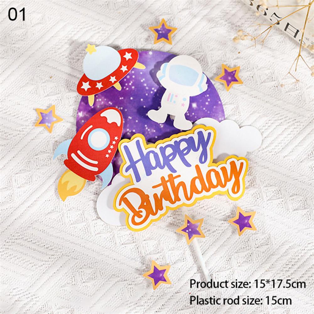 Timekey Astronot Dekorasi Kue Planet Topper Kue Spaceman Baking Ornamen Untuk Anak Laki-Laki Semesta Tema Luar Angkasa Perlengkapan Pesta Ulang Tahun H6L3