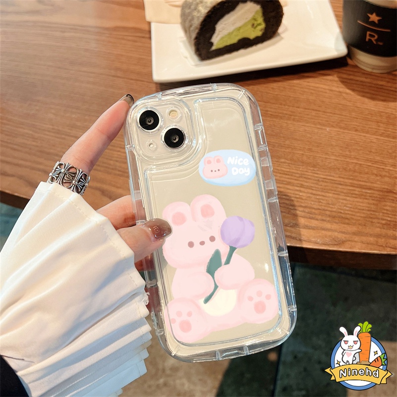 IPHONE Casing Kompatibel Untuk Iphone14 13 12 11 Pro Max X Xr Xs Max8 7 6 6s SE 2020 Plus Lovely Bear Air Cushion Phone Case Bening Silikon Airbag Shockproof Soft Case Cover Pelindung