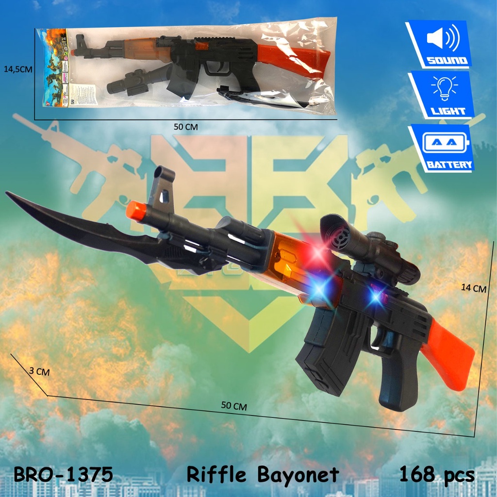 BRO1375 AK47 Mainan Anak Pistol Pistolan Tembak Tembakan Baterai Batre Bunyi Suara Musik Lampu BIGBA