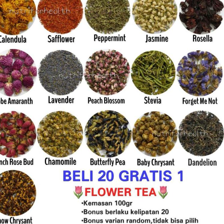 

✸ (20 FREE 1) 100gr Teh Bunga Flower Tea Chamomile | Telang | Peach Blossom | Lavender | Rose Bud ✼