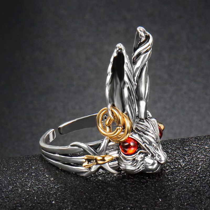 3d Vintage Mata Biru Kelinci Pembukaan Cincin Untuk Wanita Lucu Telinga Besar Kelinci Retro Warna Perak Pria Cincin Fashion Perhiasan Hadiah Ulang Tahun